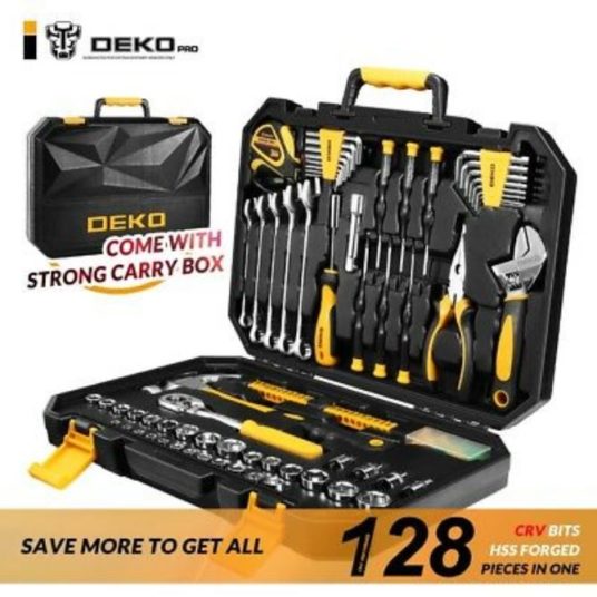 Deko 128-piece mechanics hand tool kit set for $37