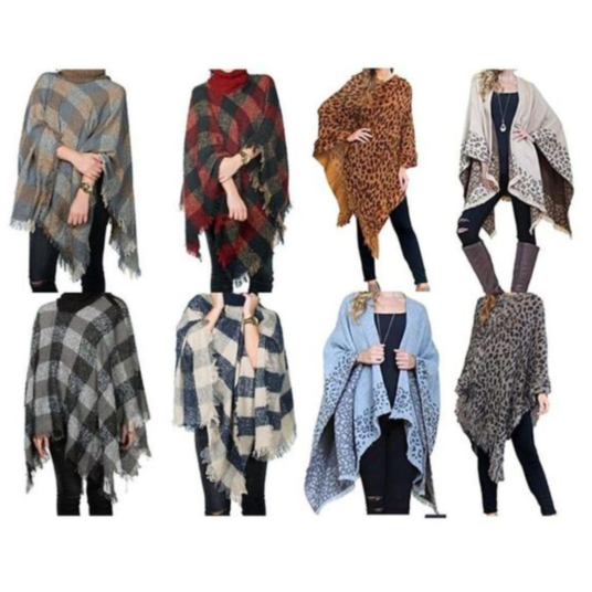 2 women’s fringed ponchos for $14 each