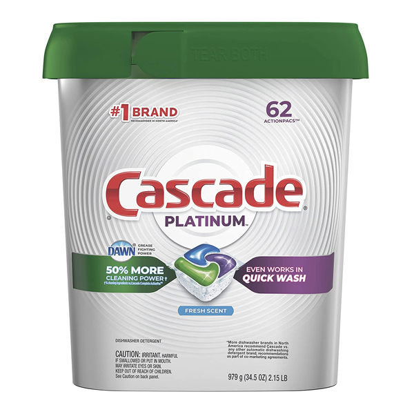 Prime members: 62-count Cascade Platinum ActionPacs dishwasher detergent for $15