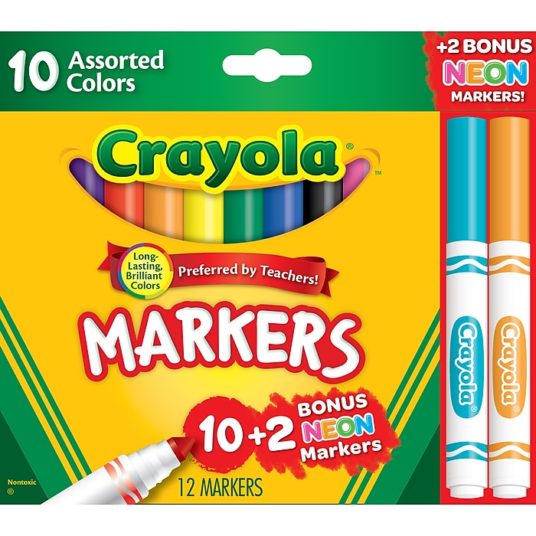 Crayola 12-count markers assorted colors for $1, free shipping
