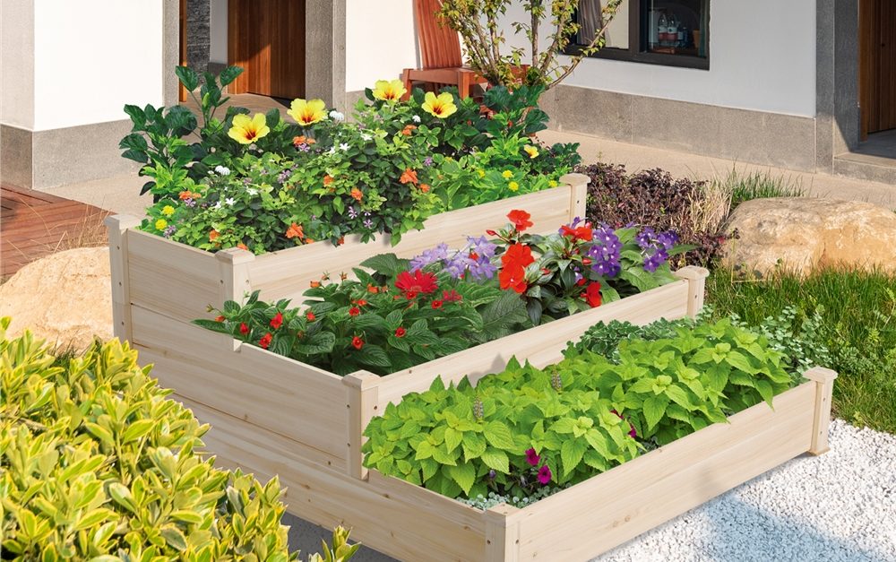 Easyfashion 3-tier wooden elevated raised garden bed planter for $60
