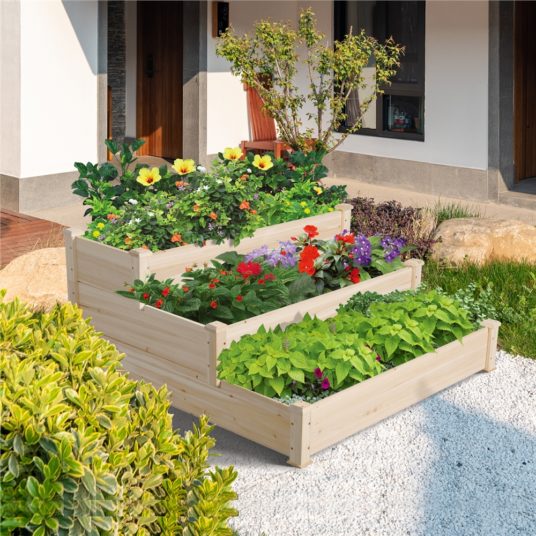 Easyfashion 3-tier wooden elevated raised garden bed planter for $60