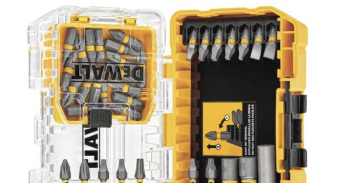 35-piece steel drill and driver bit set with right angle adapter & case for $15