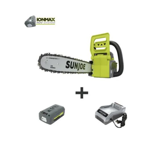 Sun Joe iON16CS 40-volt iONMAX cordless brushless chain saw kit for $100