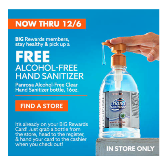 Big Lots rewards members get FREE hand sanitizer