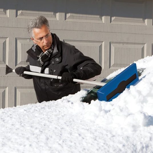 Snow Joe telescoping snow broom + ice scraper for $11