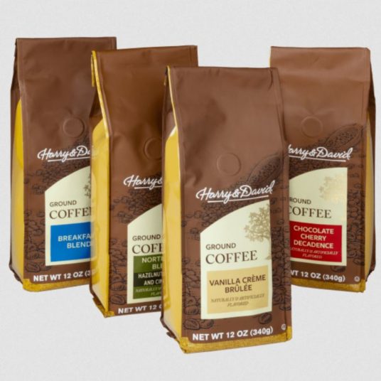 4-pack of Harry & David or Kahlua assorted 12-oz ground coffee bags for $33 shipped