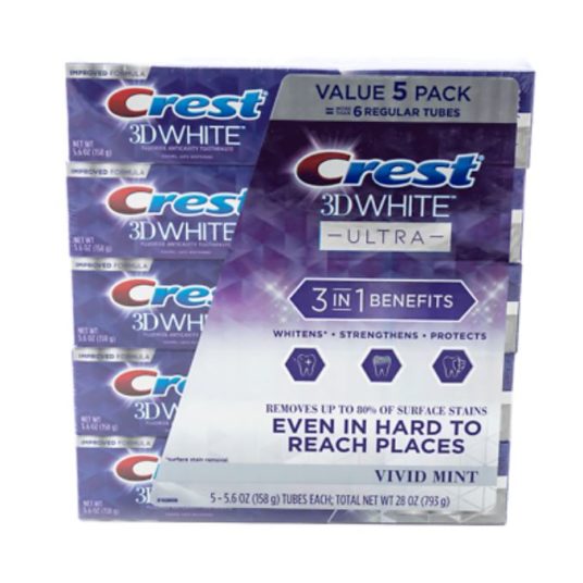 Crest 3D White Ultra whitening 5-pack toothpaste for $10, free shipping