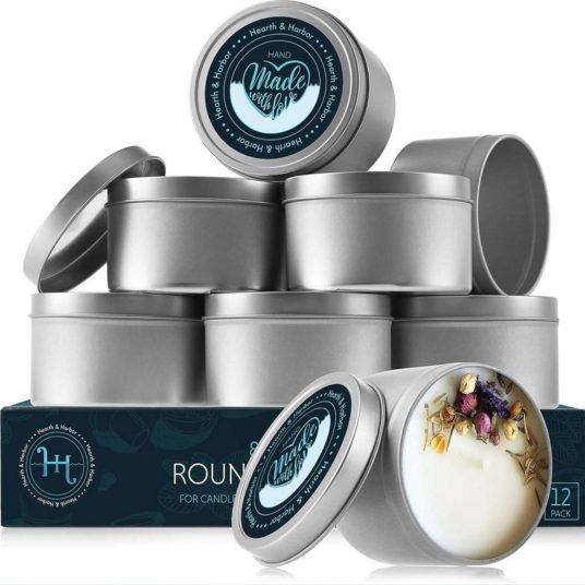 12-pack of Hearth & Harbor metal round candle tins with lids for $11