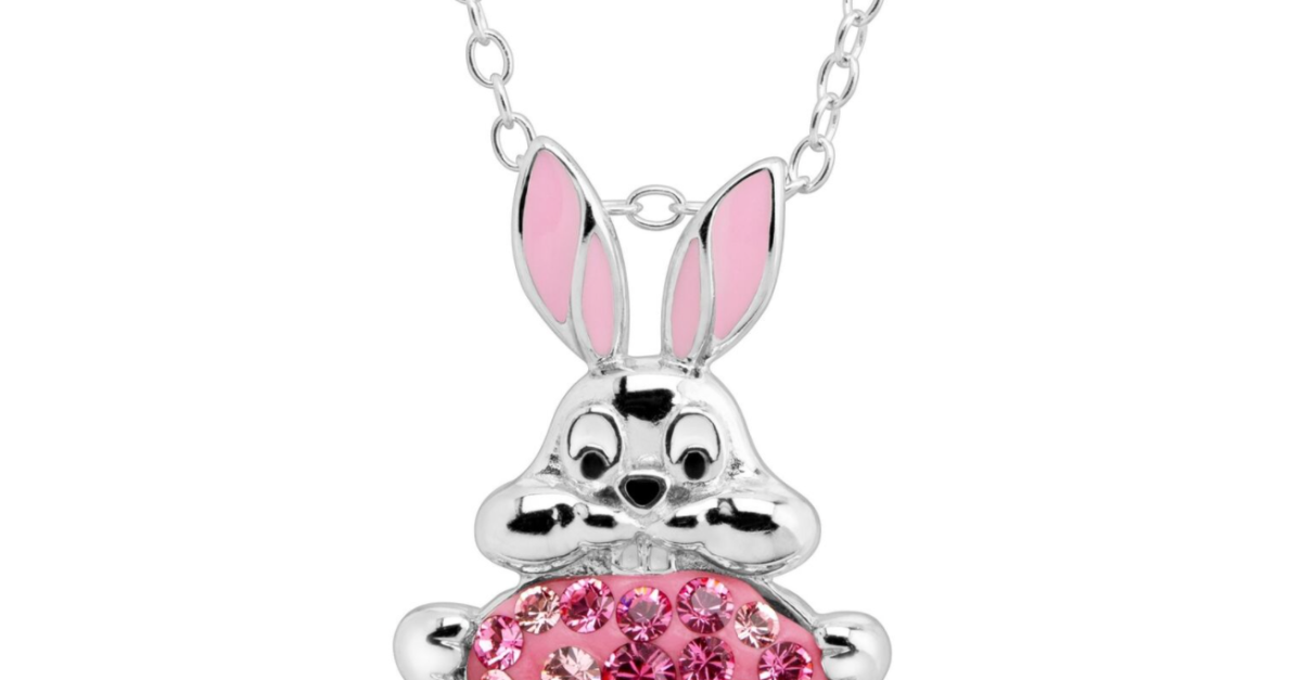 Bunny heart pendant with Swarovski crystals in sterling silver for $25