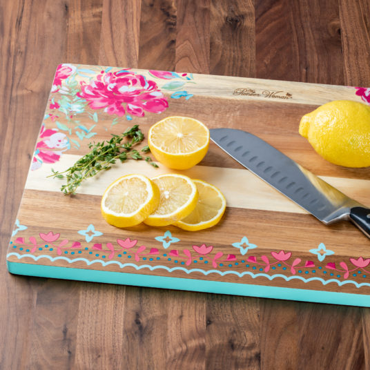 Pioneer Woman Spring Floral 12″ x 18″ Acacia wood cutting board for $17