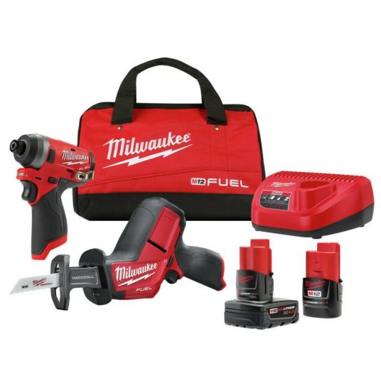 Milwaukee M12 FUEL 12-volt cordless Hackzall and impact driver combo kit for $178