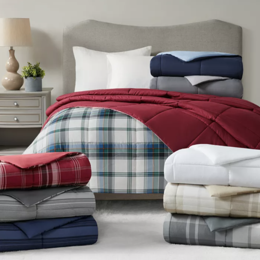 Martha Stewart reversible down alternative comforters for $18 to $22