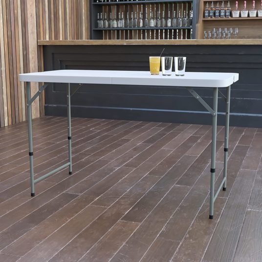 Flash Furniture 4-foot height-adjustable bi granite white plastic folding table for $40