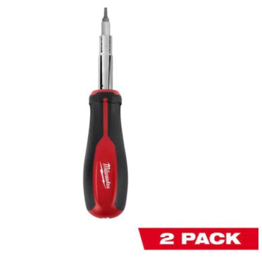 2-pack Milwaukee 11-in-1 multi-tip screwdriver with square drive bits for $15