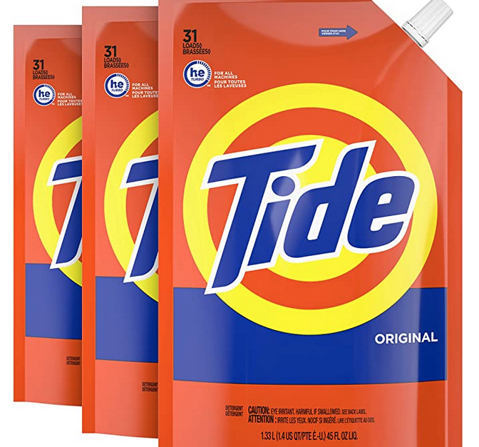 Prime members: 3-pack Tide 45-oz liquid laundry detergent pouches for $12