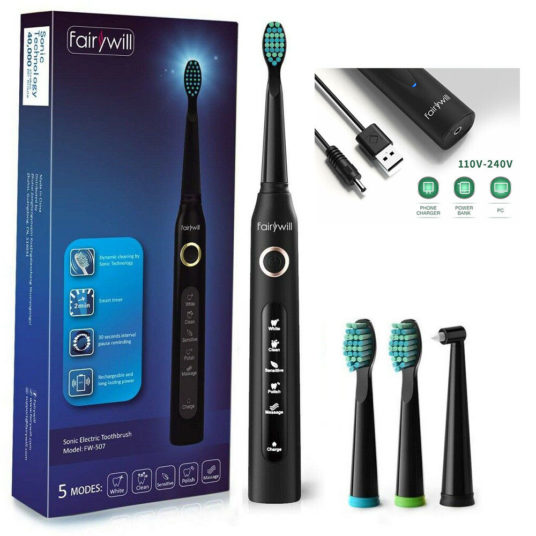 Fairywill rechargeable adult electric toothbrush for $11