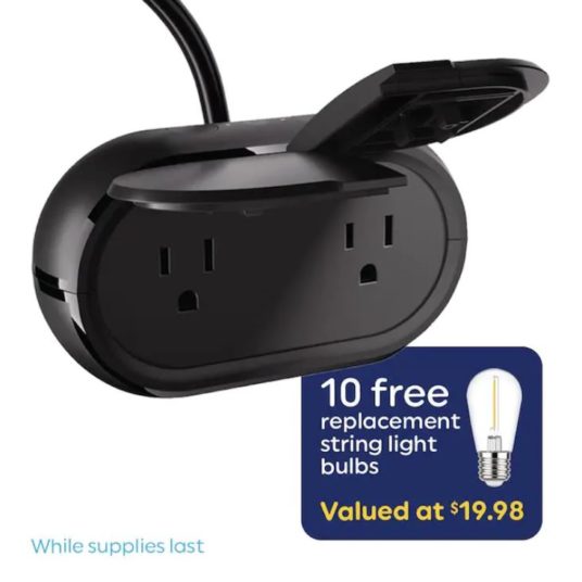 Today only: GE Cync outdoor smart plug with 10 FREE replacement string light bulbs for $30