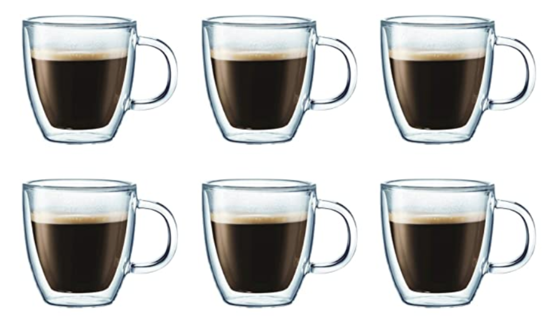 Bodum Bistro 6-pack 10-oz double wall coffee mugs for $23