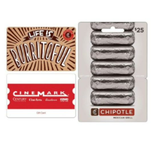 Today only: 10% off Chipotle & Cinemark gift cards