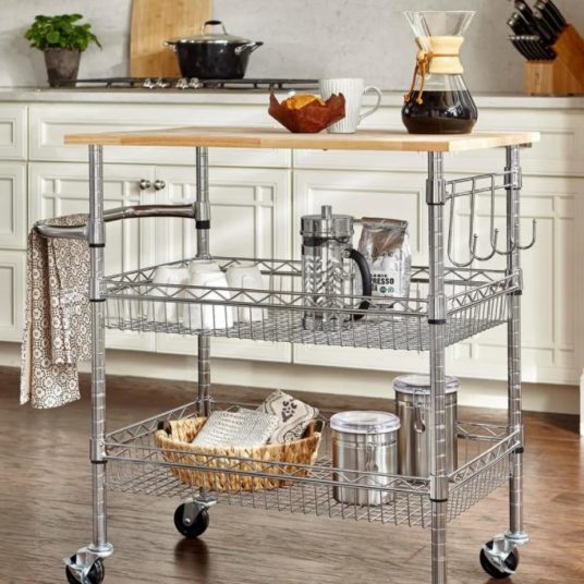 Stylewell chrome kitchen cart with natural wood top for $58