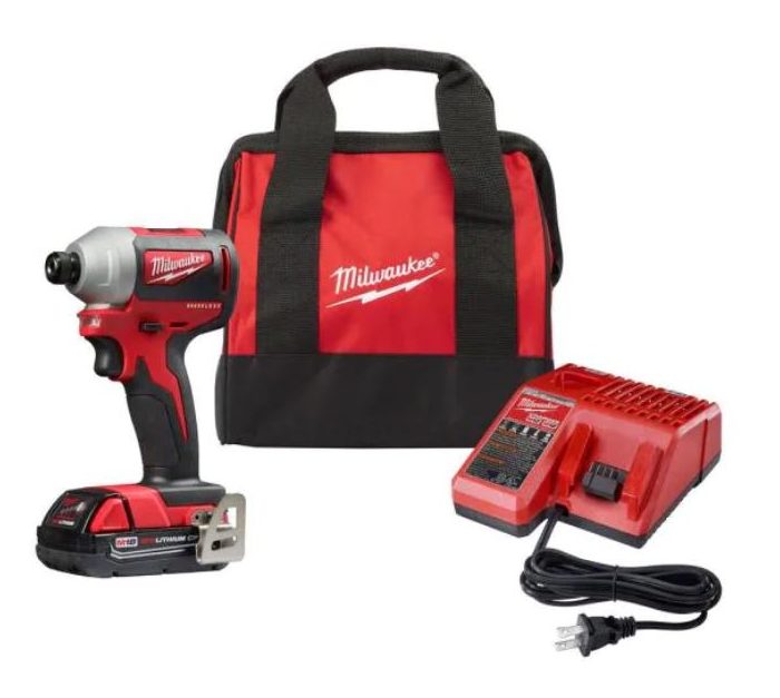Milwaukee M18 18-volt lithium-ion compact brushless cordless impact driver kit for $99