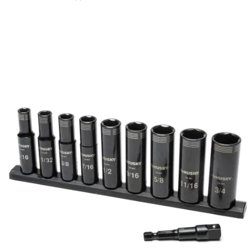 Husky 10-piece 3/8 in. drive thin wall deep impact socket sets for $15