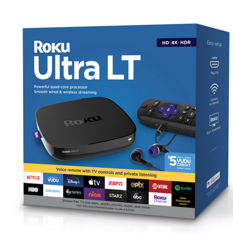Roku Ultra LT 4K streaming device with Roku voice remote & headphones for $49