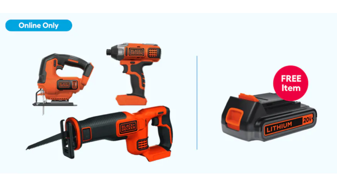 Today only: Buy select Black+Decker 20 volt power tools, get a battery FREE
