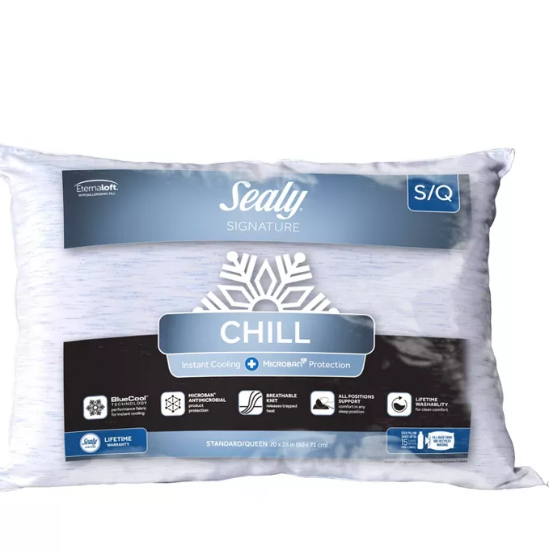 Sealy standard/queen Chill pillow with Microban antimicrobial protection for $8