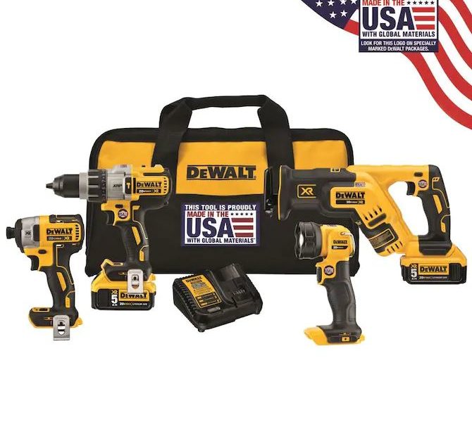 Today only: 35% off select Dewalt 4-tool 20-volt max brushless power tool combo kits