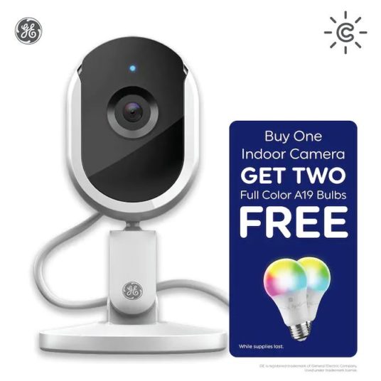 Today only: GE Cync indoor camera + 2 FREE smart full color lightbulbs for $50