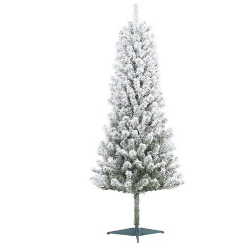 Holiday Time 6′ un-lit snow-flocked artificial Christmas tree for $15