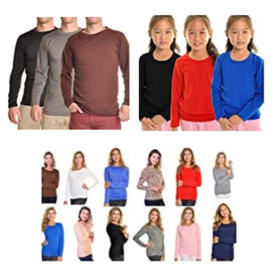 3-packs of brushed fleece thermal tops for the whole family from $17