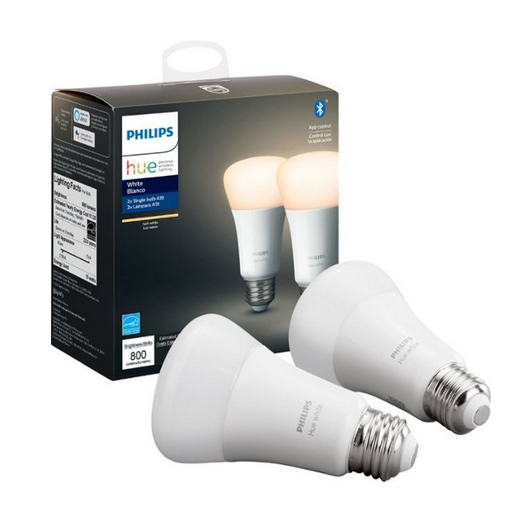 2-pack Philips Hue white A19 smart bulbs for $19