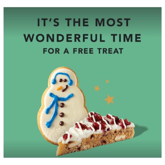 Select Starbucks rewards members get a FREE holiday treat through December 19