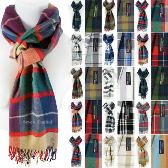 Warm 100% plaid cashmere wool scarf made in Scotland for $7