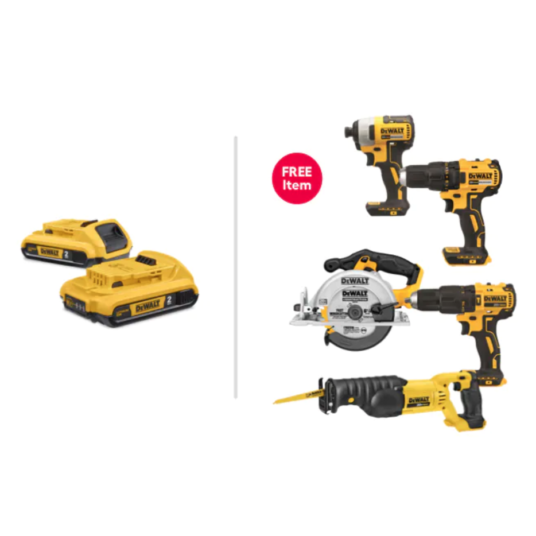 Today only: Buy a 2-pack of Dewalt XR 20-Volt MAX batteries and select a MAX power tool for FREE
