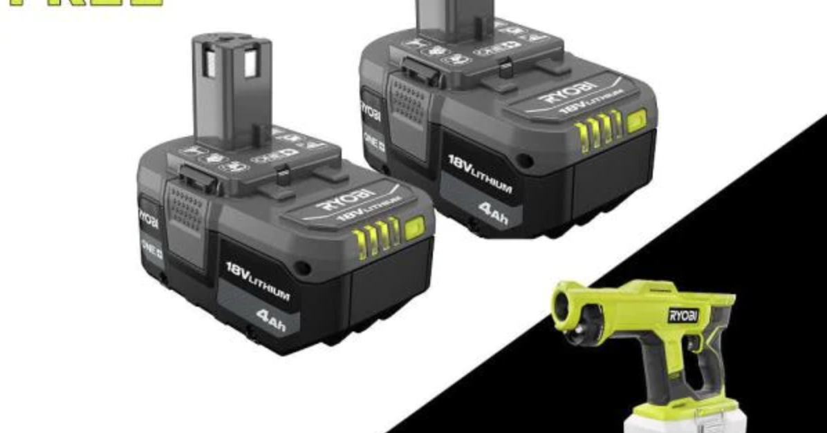 2-pack of Ryobi ONE+ 18V lithium-ion batteries with FREE electrostatic sprayer for $79