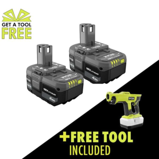 2-pack of Ryobi ONE+ 18V lithium-ion batteries with FREE electrostatic sprayer for $79