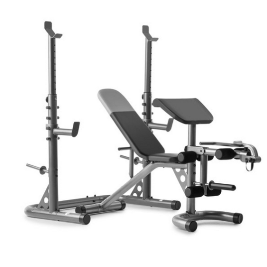 Weider XRS 20 adjustable bench with olympic squat rack and preacher pad for $129