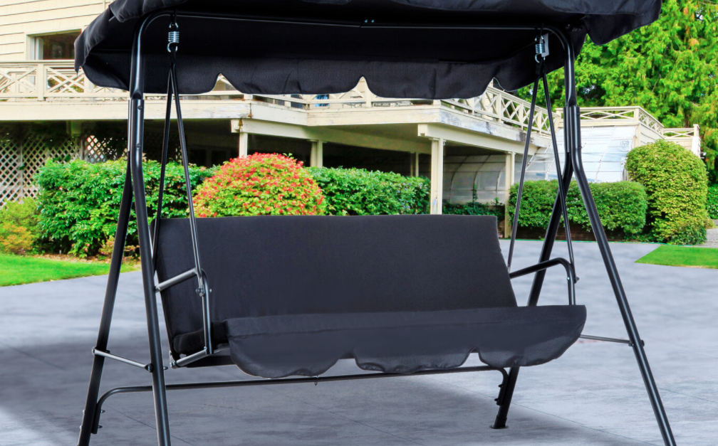 3-seat steel outdoor hammock bench swing with canopy for $102