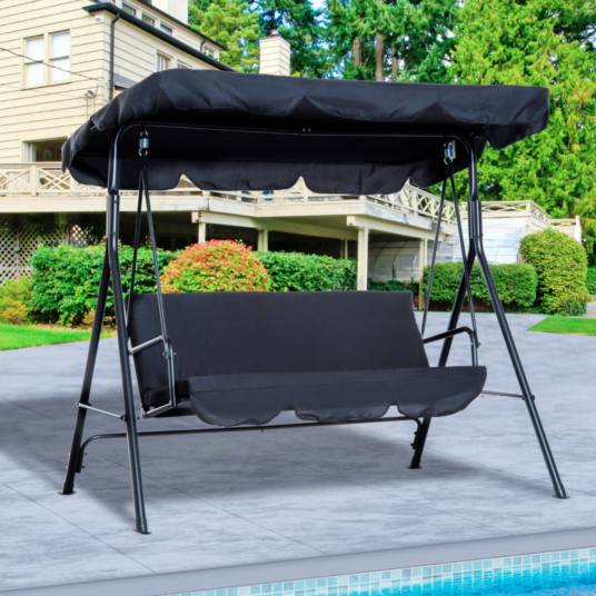 3-seat steel outdoor hammock bench swing with canopy for $102