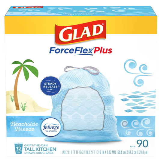 90-count Glad Forceflex 13-gallon tall kitchen trash bags with Febreze for $13