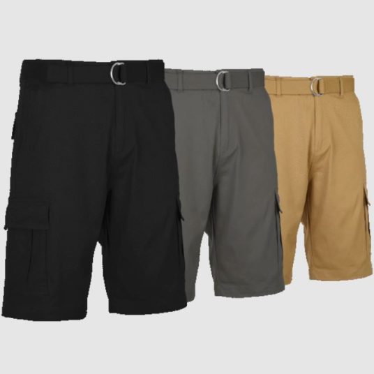 Today only: 3-pack of men’s cotton flex stretch cargo shorts with belt for $32
