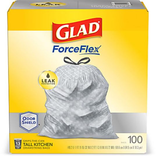 100-count CloroxPro Glad ForceFlex 13-gallon tall kitchen trash bags for $12