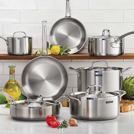 Costco members: 12-piece Tramontina tri-ply clad stainless steel cookware set for $175