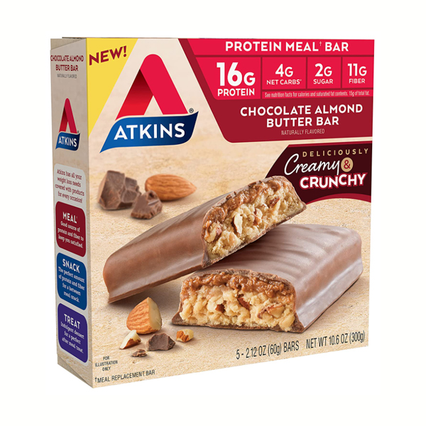 Atkins 5-count chocolate almond butter meal bars for $4