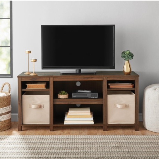 Mainstays cubby TV stand in Canyon Walnut for $69