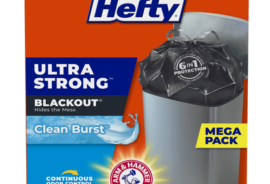 80-count Hefty Ultra Strong 13-gallon tall kitchen trash bags for $9
